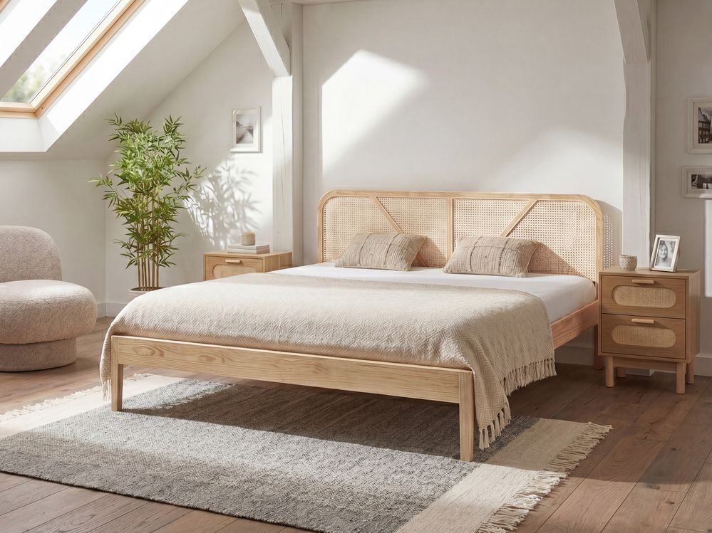 Pat cu lamele Lemn de pin BELLEME 180 x 200 cm Maro deschis