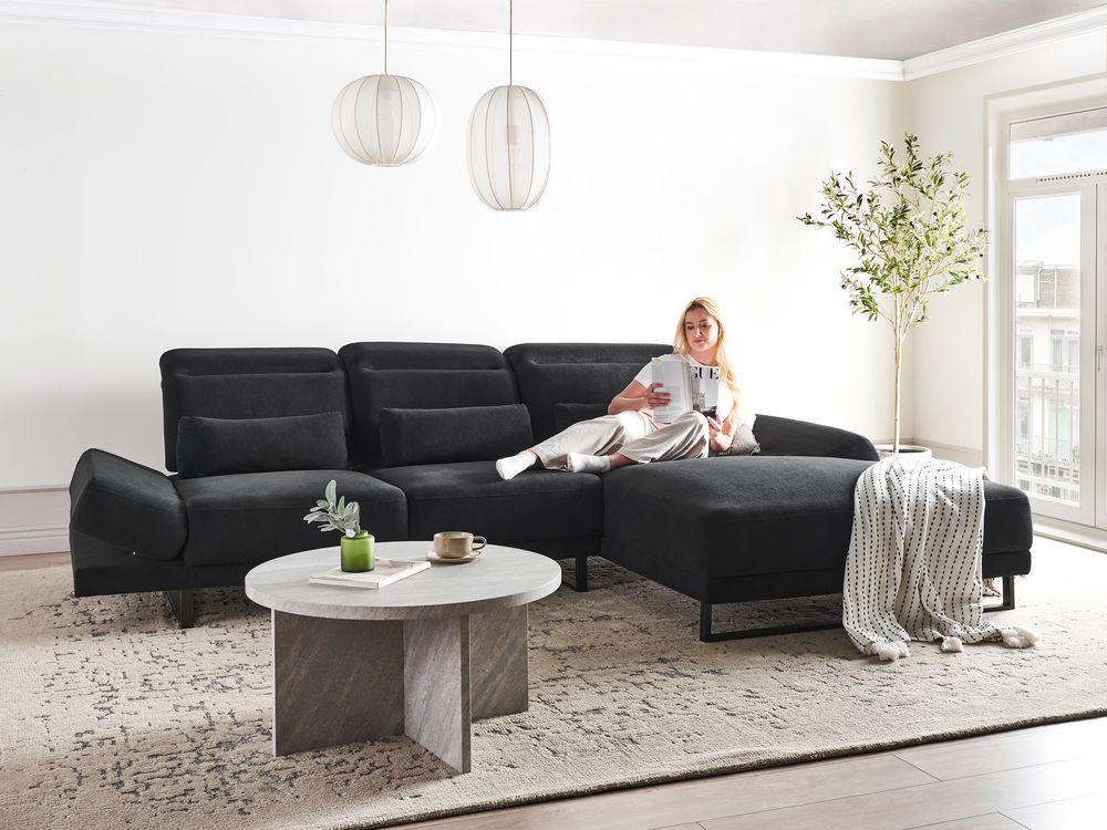 Corner Sofa 4 Seater IKAST Fabric Black Left Hand