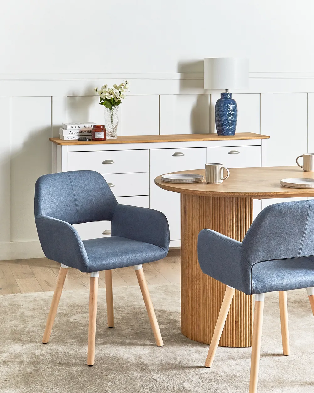 Set of 2 Dining Chairs CHICAGO Fabric Navy Blue