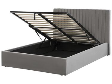 Sametová postel s úložným prostorem 140 x 200 cm šedá VION