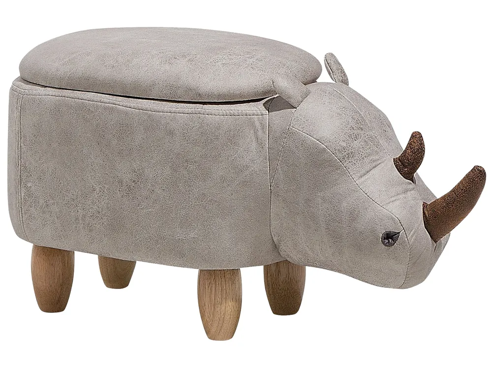 Pufa zwierzak ze schowkiem RHINO Nosorożec Ekoskóra Jasnoszary