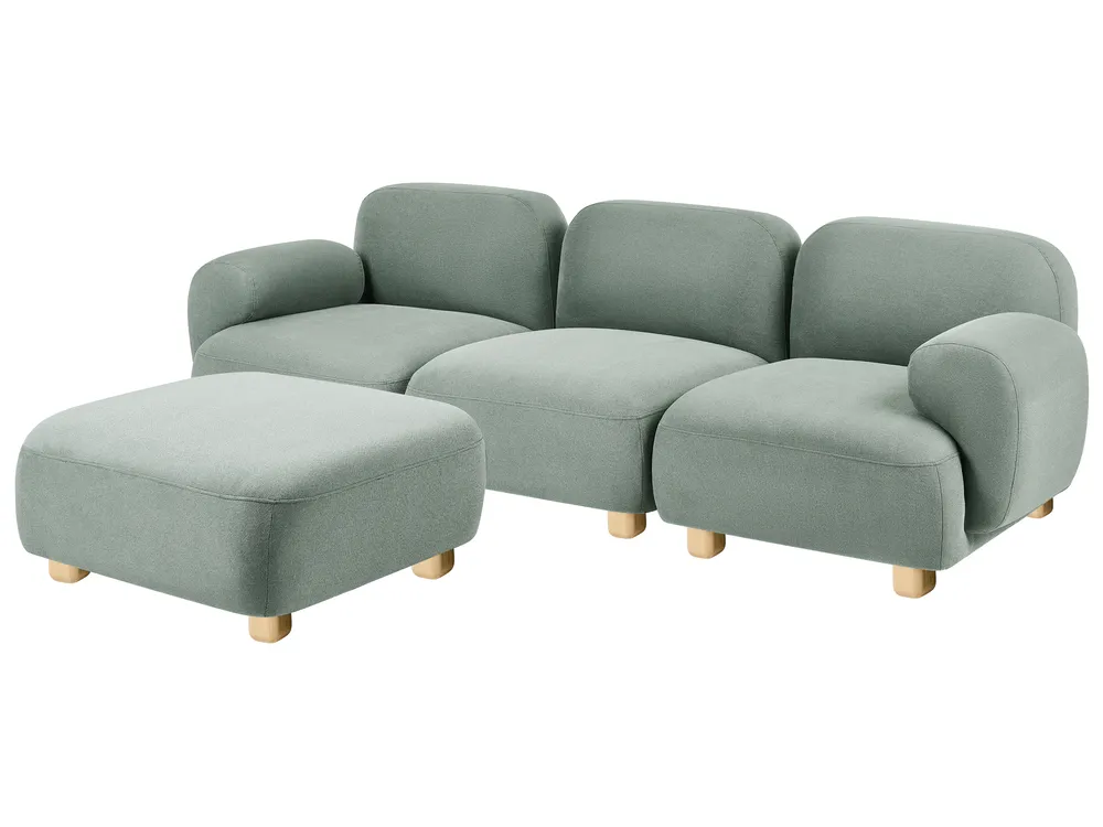 Modular Sofa 3 Seater AMLI with Ottoman Fabric Light Green_1069994