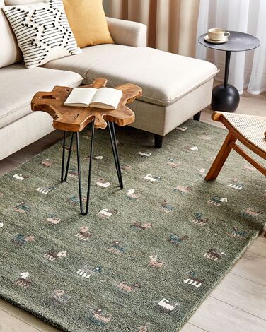 Wool Gabbeh Area Rug with Animal Motif 140 x 200 cm Green KIZARLI