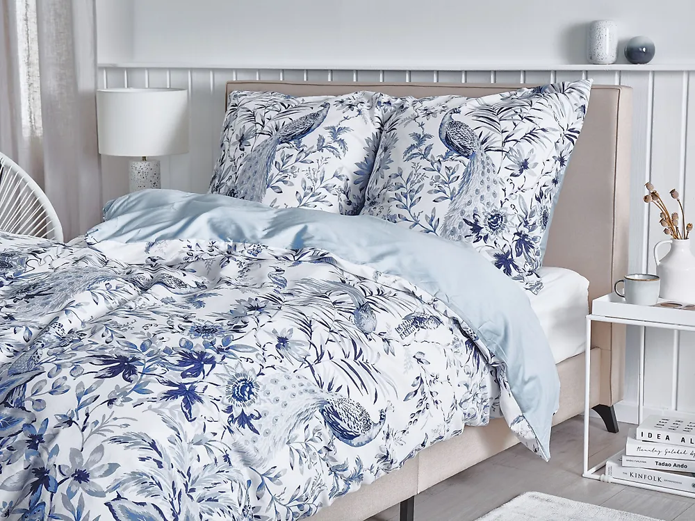 Set Copripiumino BALLARD 155 x 220 cm Raso di Cotone Blu_1179953