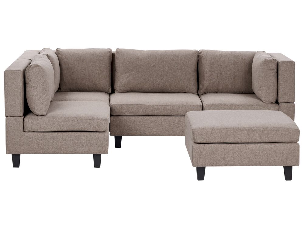 4 Seater Right Hand Modular Fabric Corner Sofa with Ottoman Brown UNSTAD Beliani