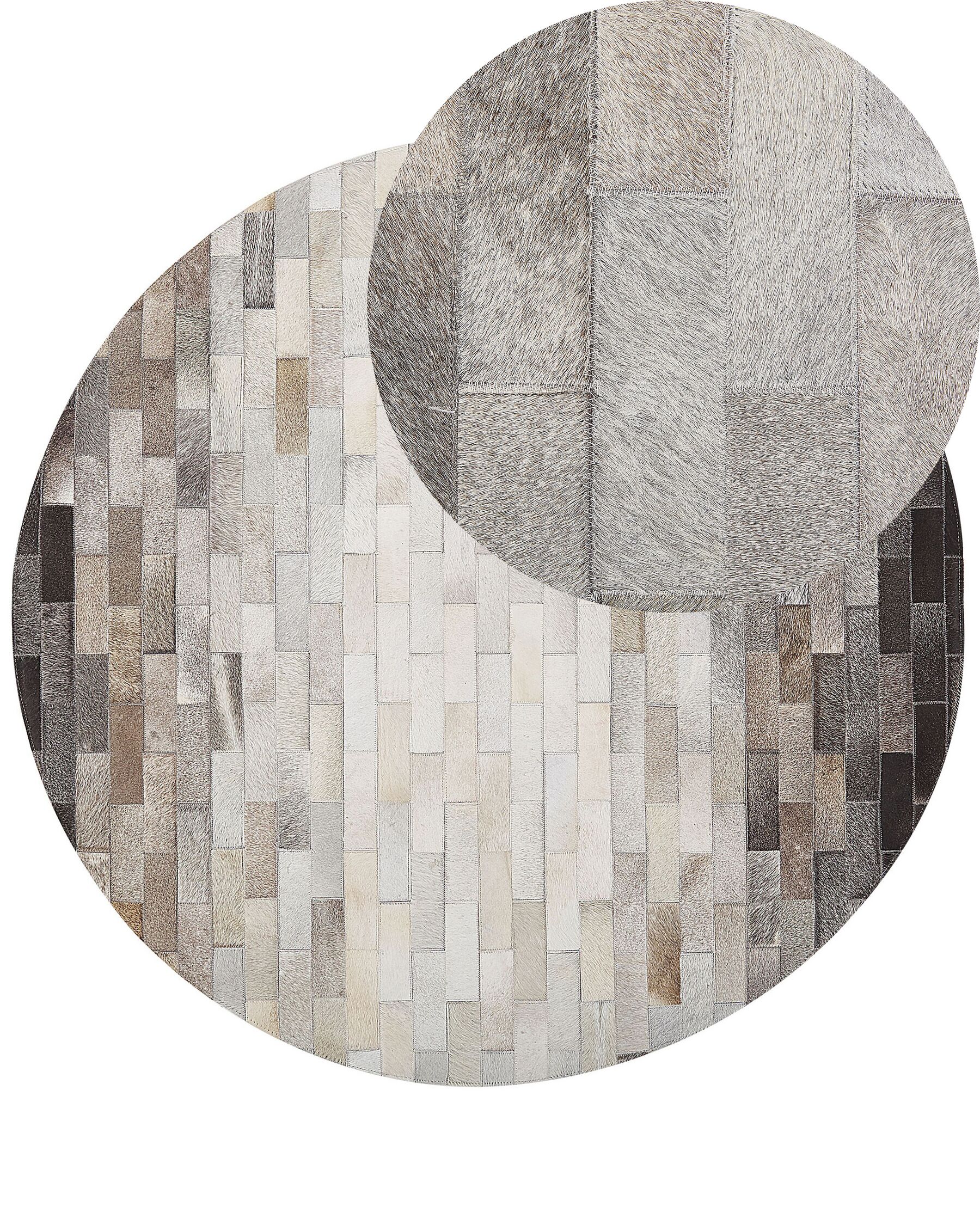 Kulatý kožený patchworkový koberec ⌀ 140 cm hnědý a béžový DUTLAR_787142
