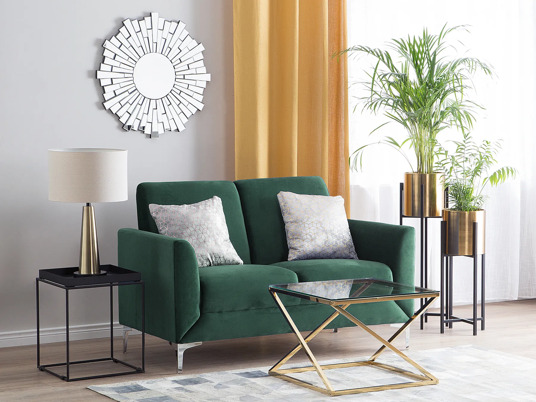 Sofa 2 Seater FENES Velvet Dark Green_730344