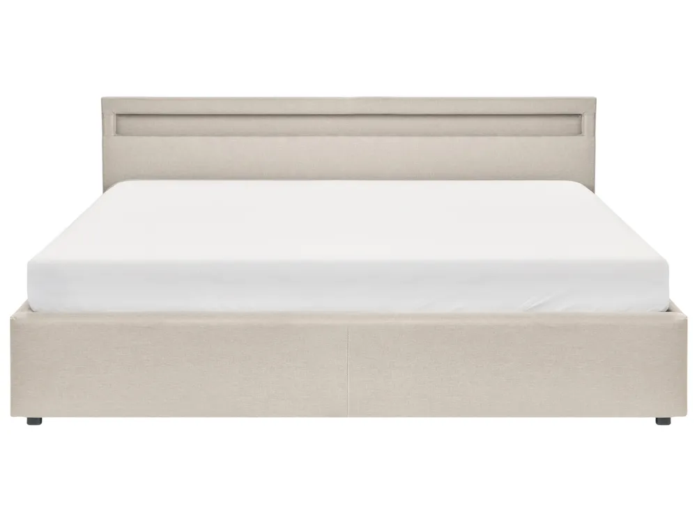 Ottoman Bed with LED ARMELLE Fabric Beige 180 x 200 cm (EU Super King)_994522
