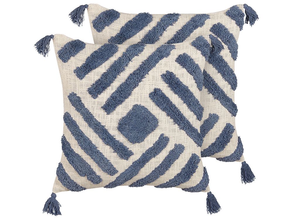 Set de 2 perne decorative JACARANDA 45 x 45 cm Bumbac Albastru Imprimeu geometric