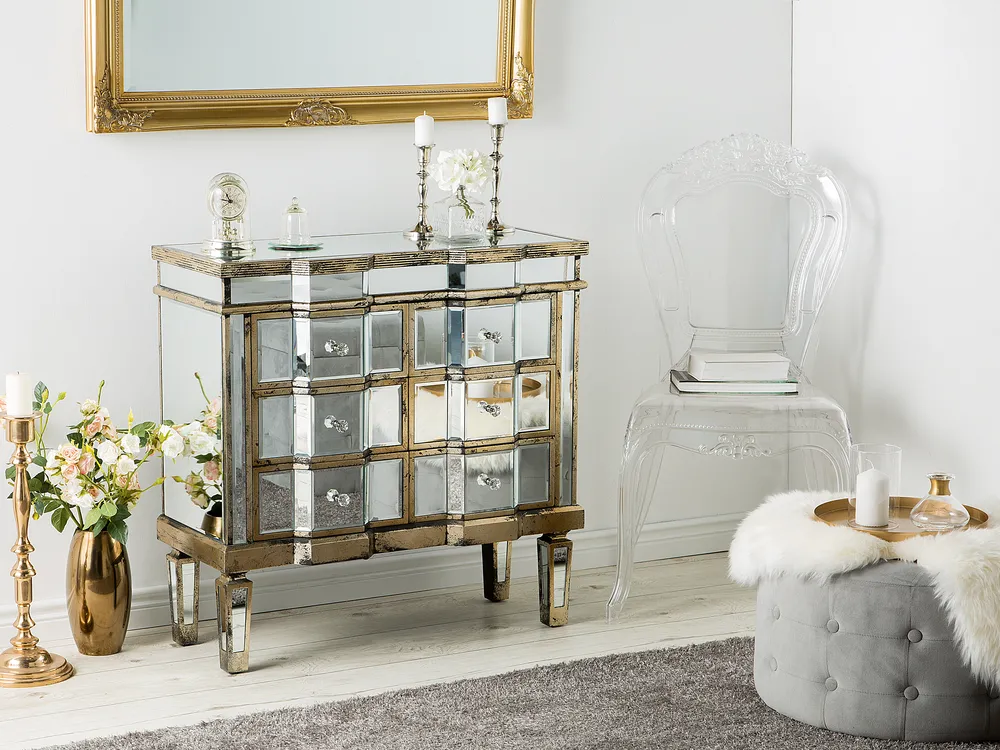 Komoda se 6 zásuvkami MOZELA Zrcadlová stříbrná