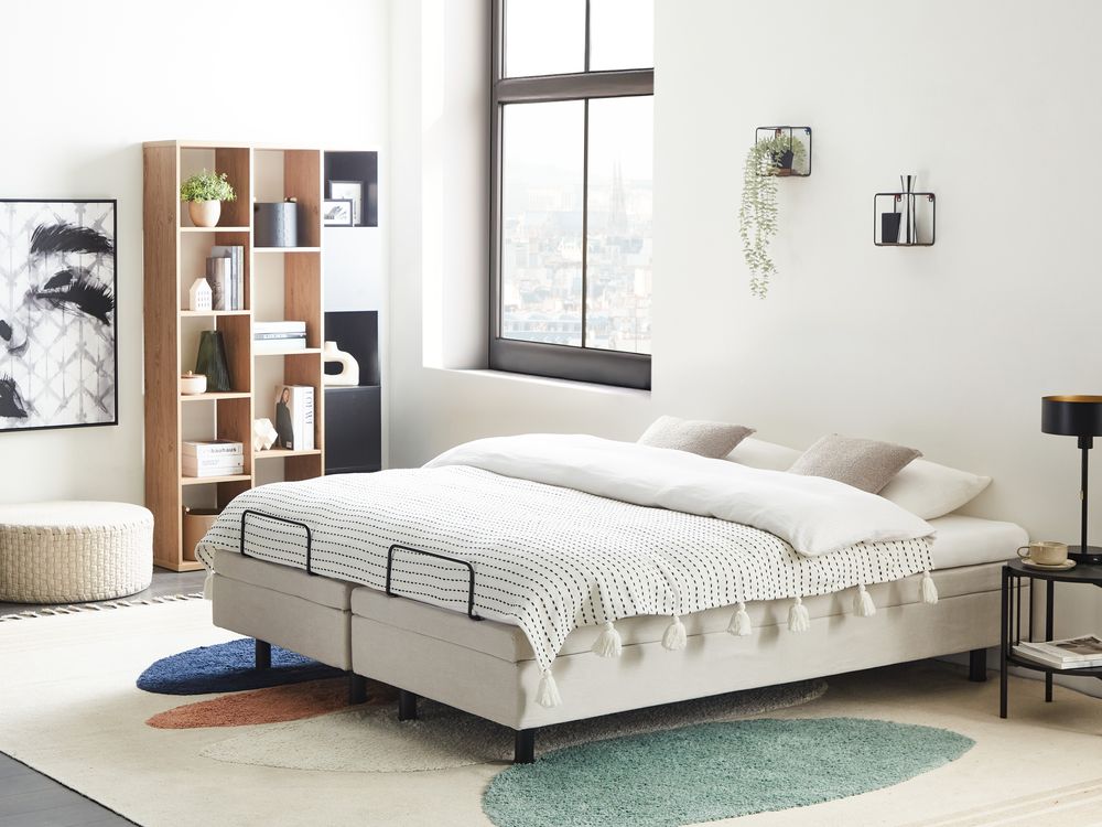 Adjustable Bed without Headboard Fabric DUKE II 160 x 200 cm (EU King Size) Light Beige