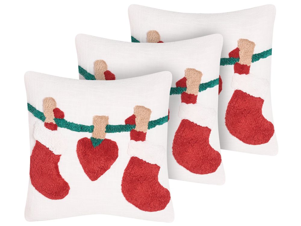Set of 3 Decorative Cushions NOREVA 45 x 45 cm Cotton Multicolour Christmas Motif