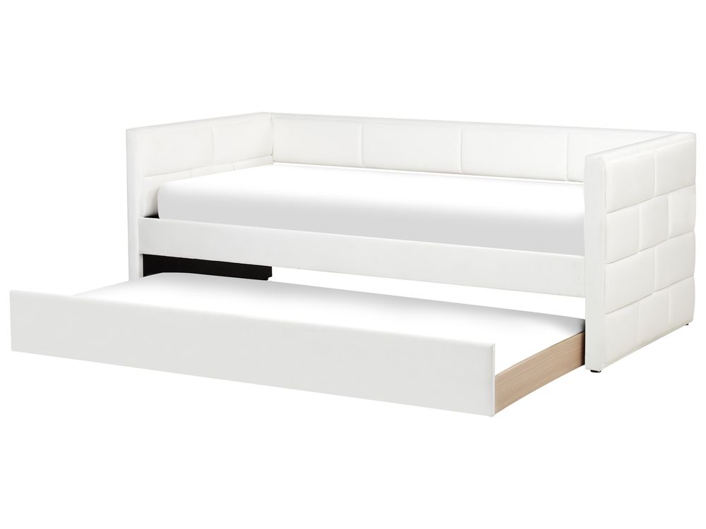 Łóżko wysuwane Welur CHAVONNE 90 x 200 cm Złamana biel