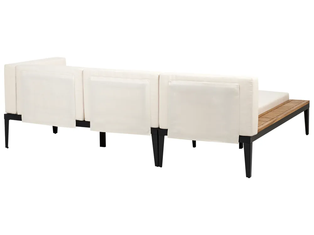 Garden Corner Sofa with Table 3 Seater BRACCIANO Certified Acacia Wood Light Beige Right Hand_955419
