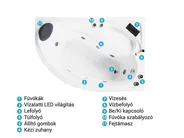 Sarok hidromasszázs kád LED világítással NEIVA 150 x 100 cm Fehér Bal oldali_796692