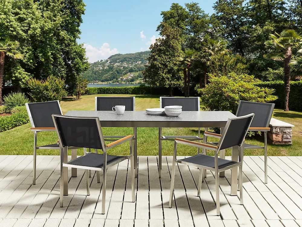 Mesa de jardín COSOLETO 180 cm 90 cm Vidrio Negro_1187804