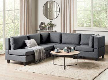 5 Seater Left Hand Modular Fabric Corner Sofa Dark Grey UNSTAD