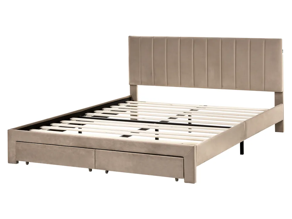 Cama con cajones LONZAC Terciopelo Gris pardo 160 x 200 cm_1014844