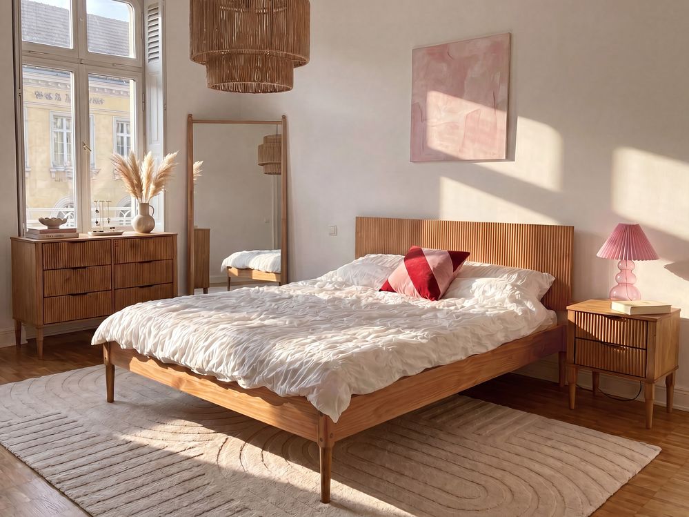 Ensemble de chambre Bois de pin AMBAZAC 120 x 200 cm Marron clair