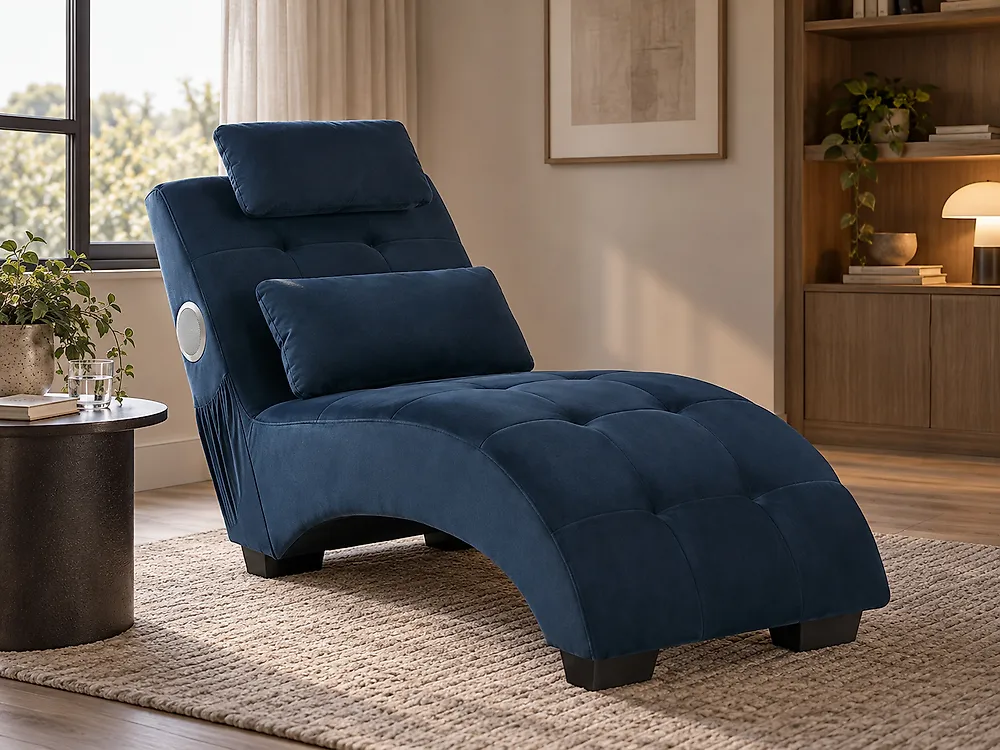 Chaise longue SIMORRE con altoparlante Bluetooth integrato Velluto Blu scuro_1178392