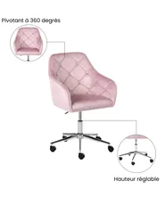 Chaise de bureau VELORIA Velours Rose pastel_1065146