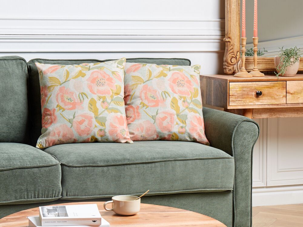 Set of 2 Decorative Cushions ZAHRIYE 45 x 45 cm Pink Floral Pattern