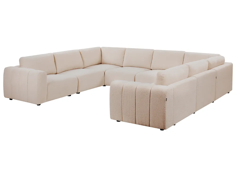 Modular U-Shape Sofa 8 Seater KIVVIK Boucle Beige_1045880