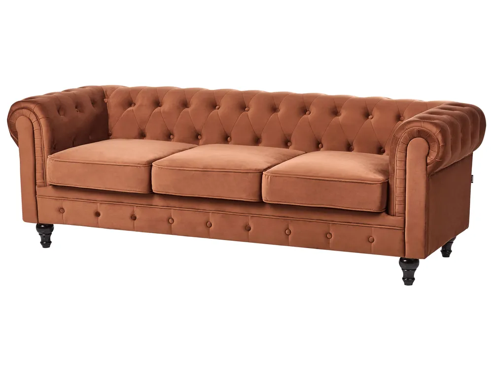 Divano 3 posti CHESTERFIELD Velluto Marrone dorato_1033569