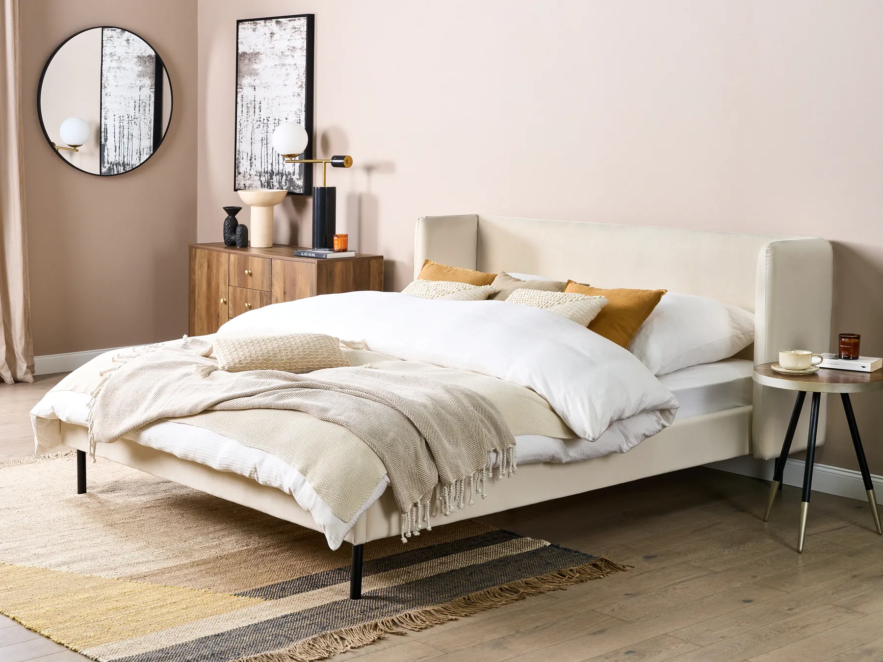 Bed Velvet ARETTE 160 x 200 cm (EU King Size) Light Beige_875238