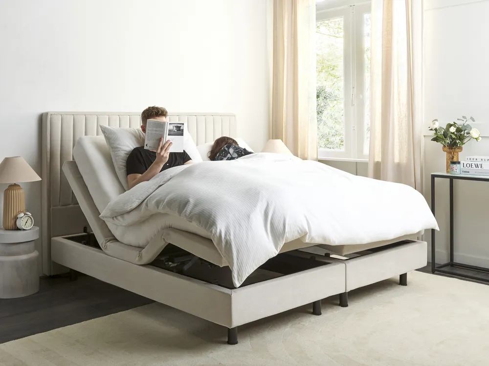 Bett verstellbar Stoff DUKE II 160 x 200 cm Hellbeige_910544