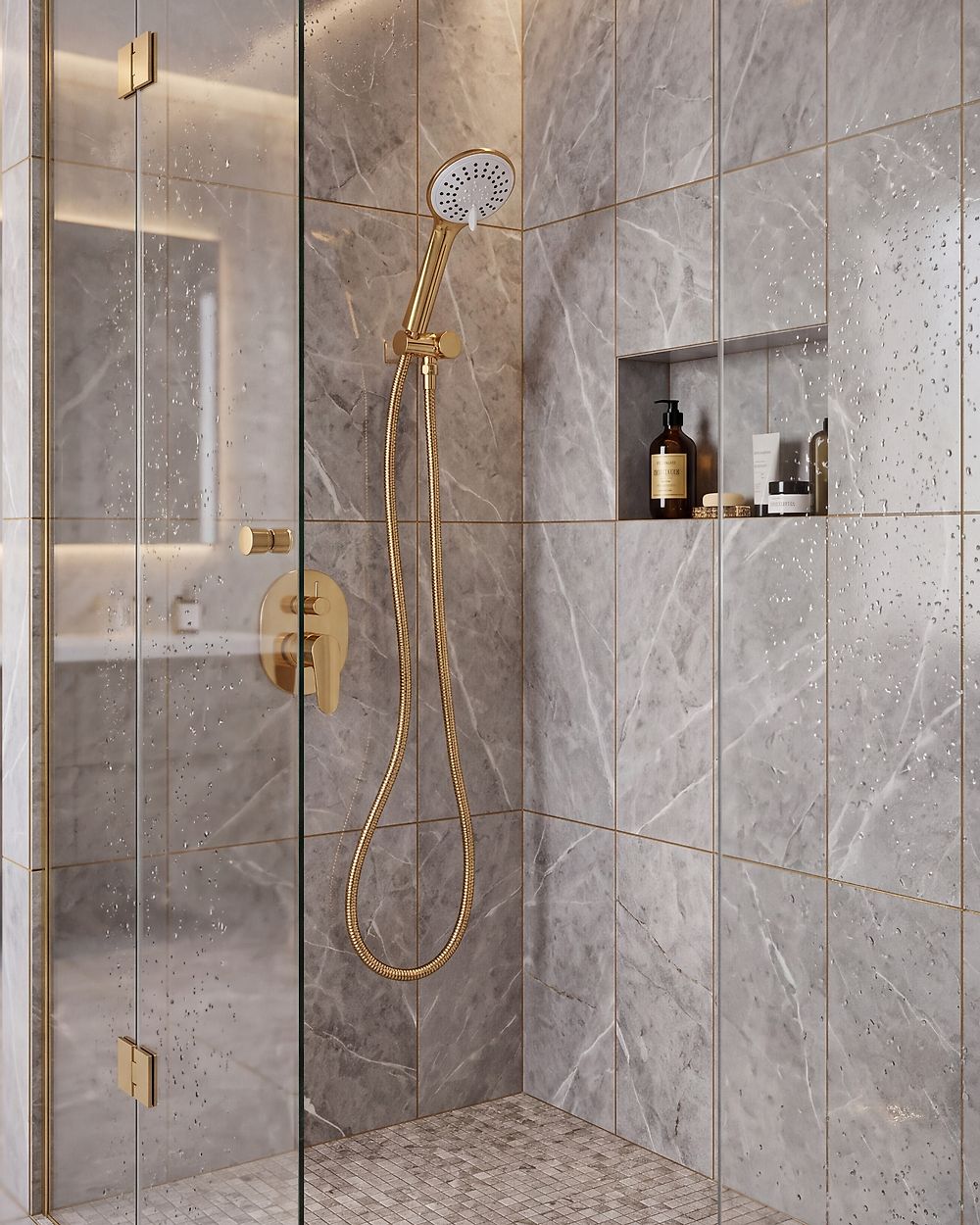 Shower Head and Hose Kit TUMPLE 3-function Gold
