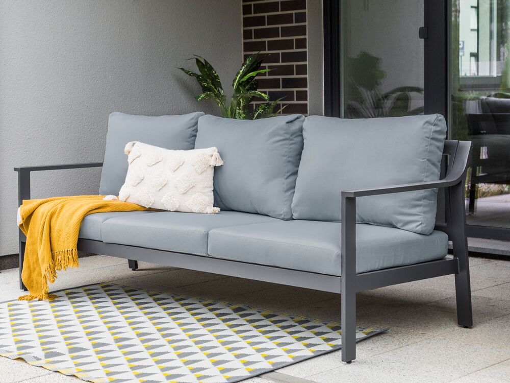 3 Seater Aluminium Garden Sofa Dark Grey KIATO Beliani.es