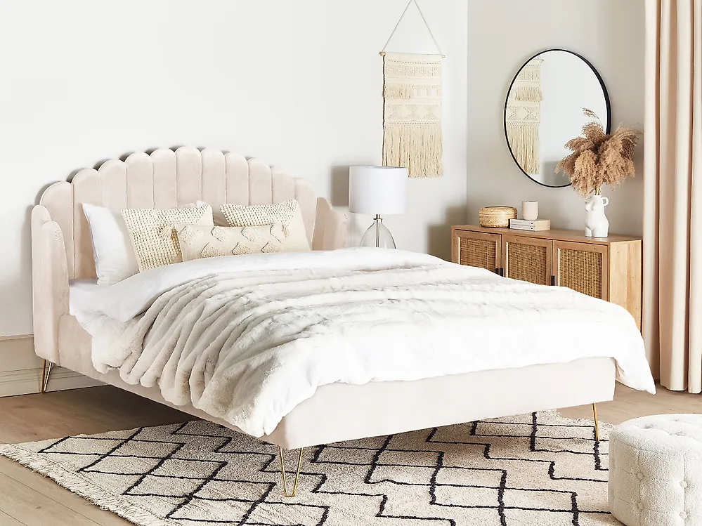 Bed Velvet AMBILLOU 180 x 200 cm (EU Super King) Light Beige_1184703