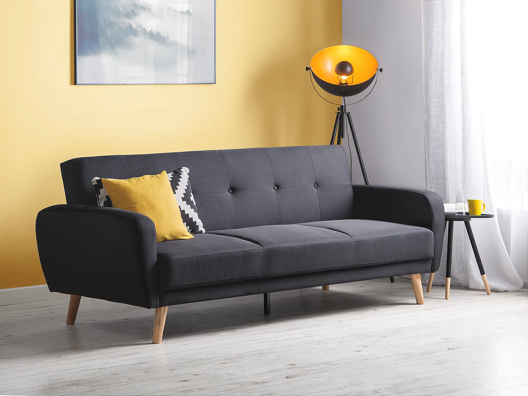 Sofa Bed 3 Seater FLORLI Fabric Black_704142