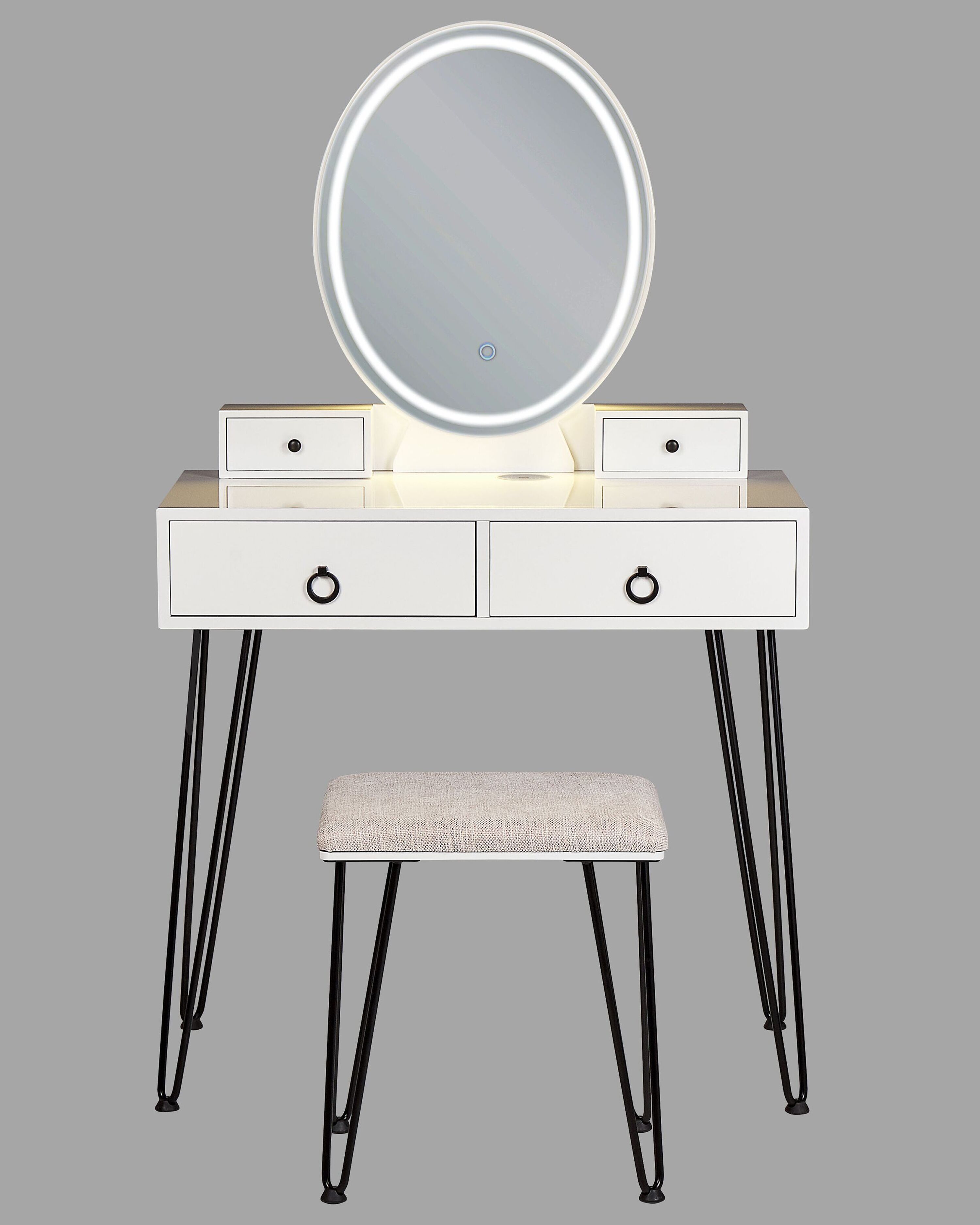 LUXOAK Schminktisch Mit LED Spiegel 122cm - 5 Schubladen Glasplatte