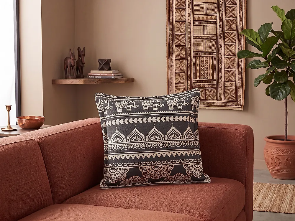 Set di 2 cuscini ATABAGI 45 x 45 cm Cotone Nero Trama orientale_1178204