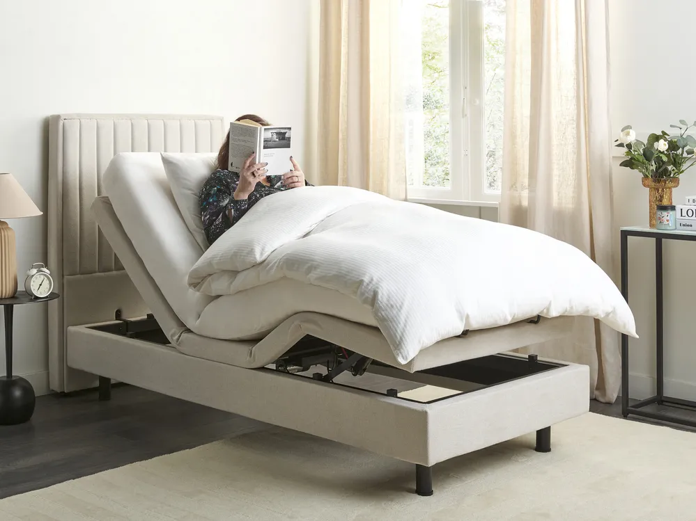 Bett verstellbar Stoff DUKE II 80 x 200 cm Hellbeige_910499
