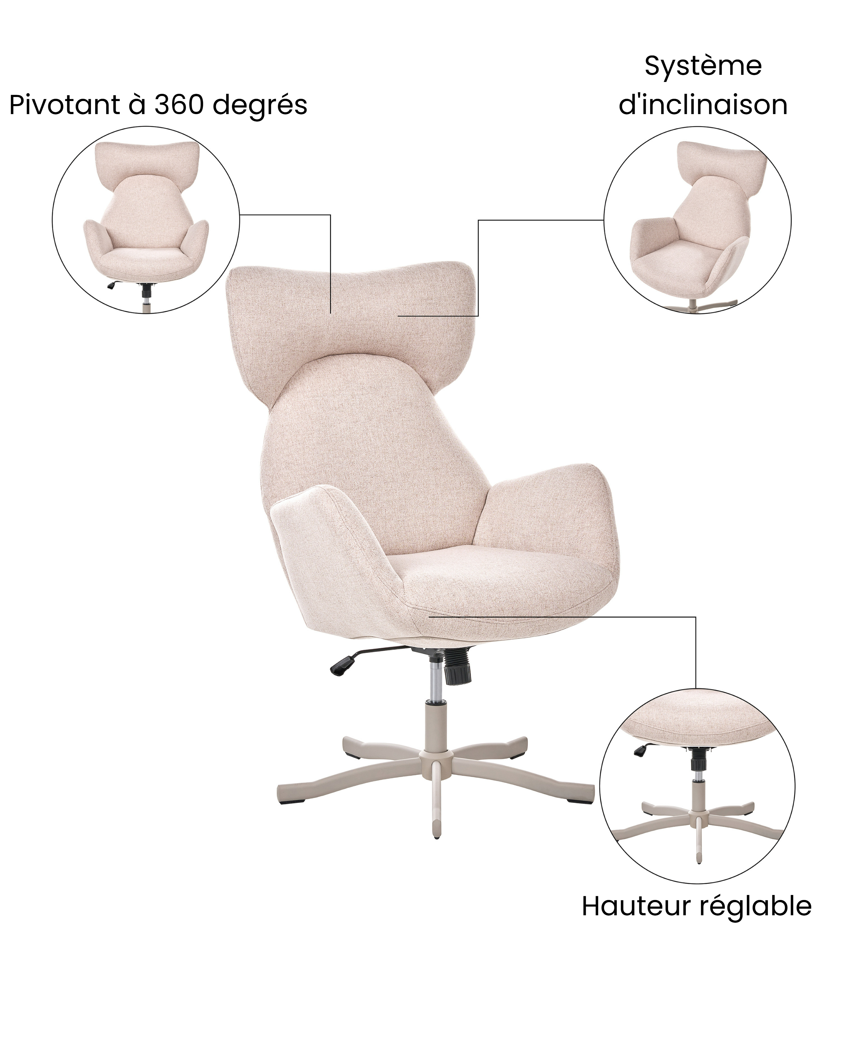 Fauteuil pivotant SONDERBY Tissu Beige_1071851