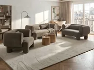 Living Room Set 6 Seater HOGBO Fabric Brown_1049938
