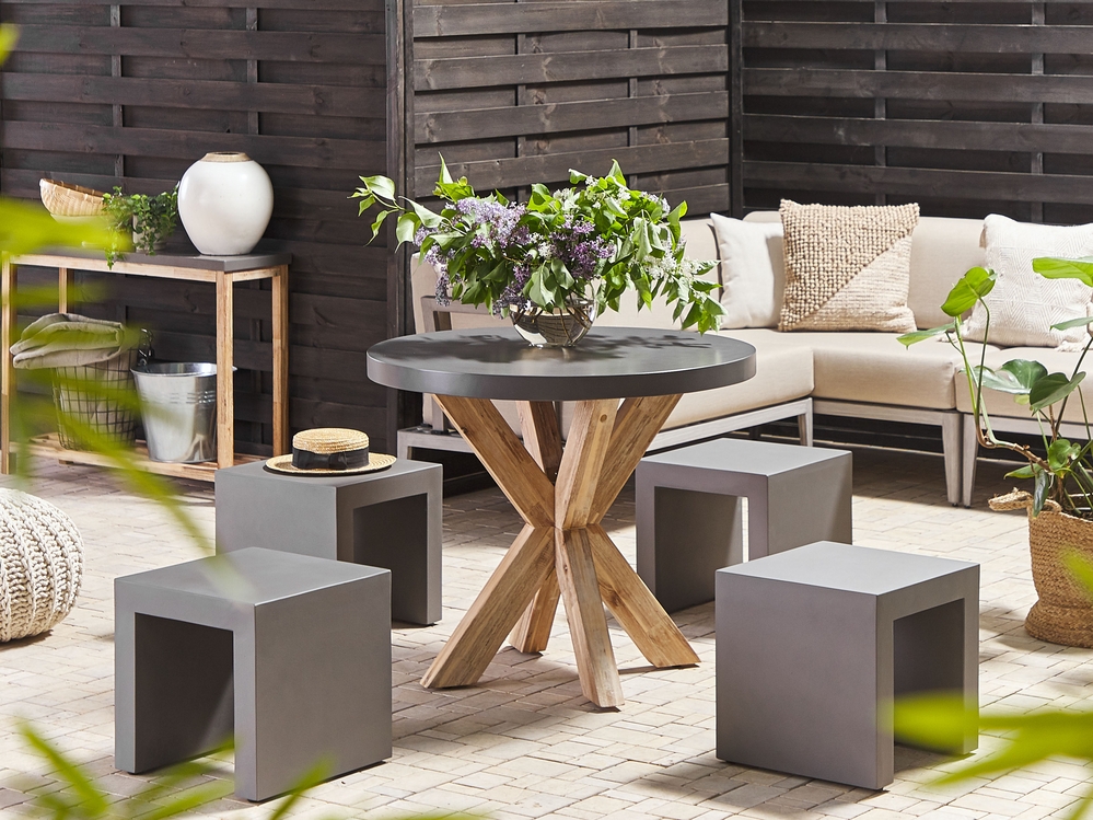 4 Seater Concrete Garden Dining Set Round Table Grey OLBIA TARANTO Beliani