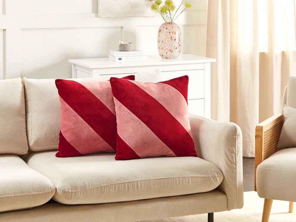 2er Set Samt-Kissenbezüge 45x45 Cm Mit Blumenmuster – Doppelseitig, Rot, Für Wohnzimmer & Sofa