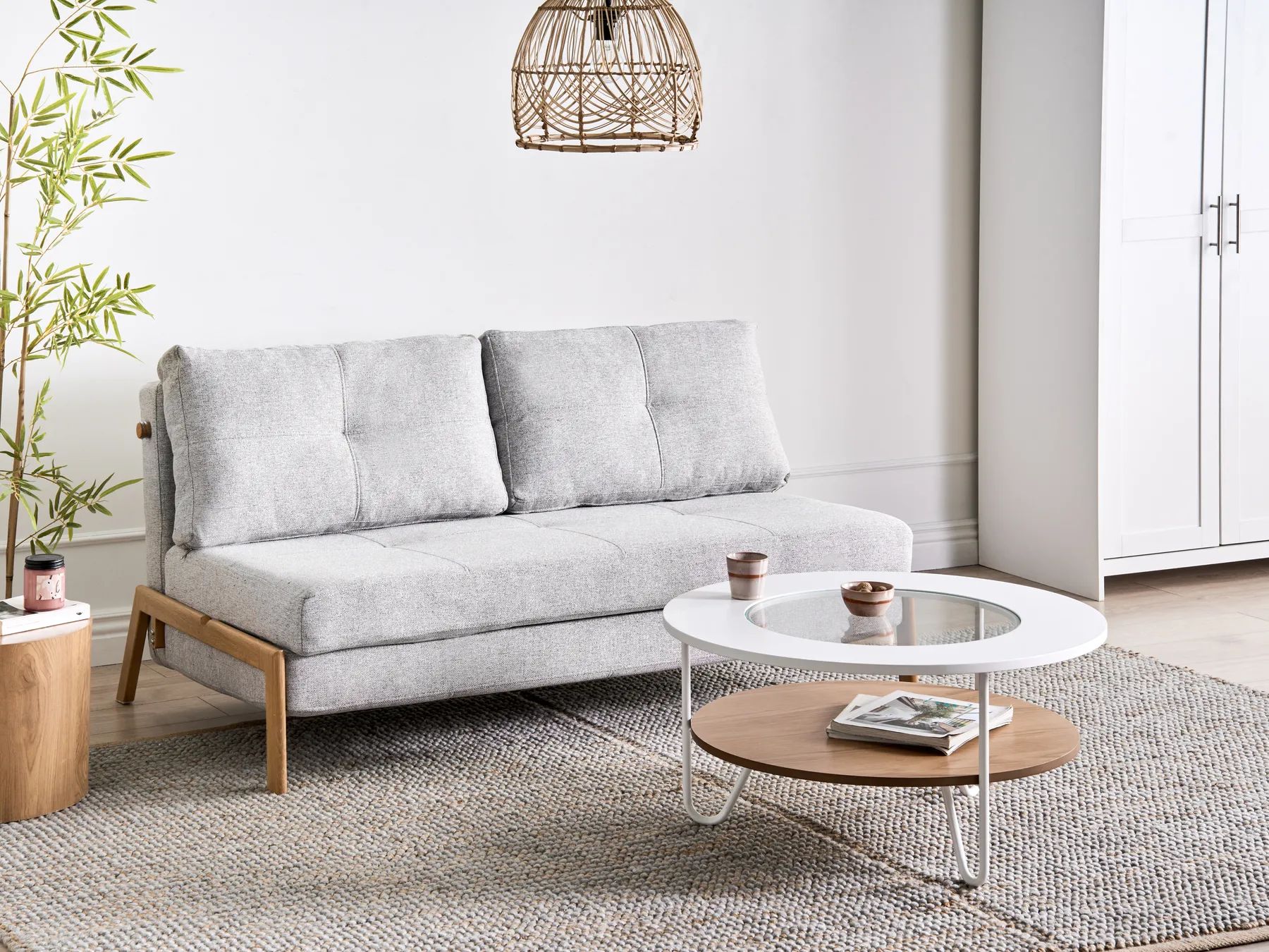 Sofa Bed 2 Seater EDLAND Fabric Light Grey_731671