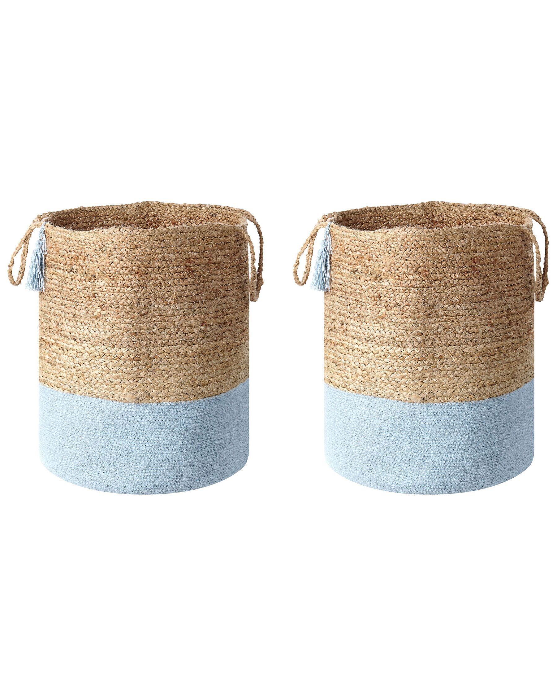 Lot de 2 paniers en jute blanc et bleu GAJAR_846476