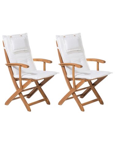 Set of 2 Garden Dining Chairs with Off-White Cushion MAUI