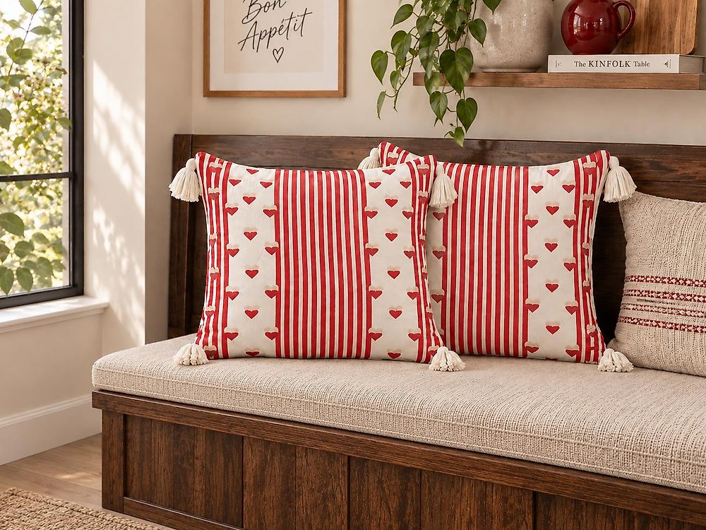Dekokissen 2er Set BANKSIA 45 x 45 cm Baumwolle Rot Streifenmuster