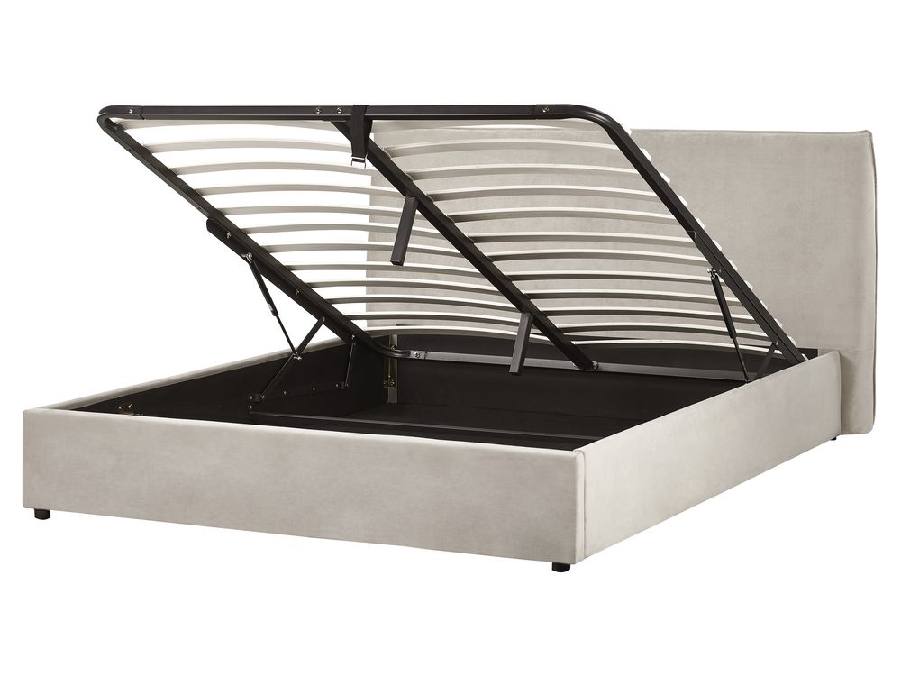 Sommier com arrumação LAVAUR Veludo Taupe 160 x 200 cm