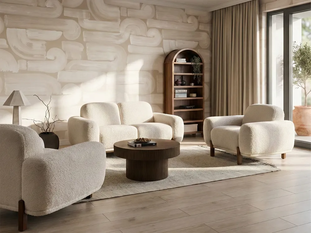 Living Room Set 4 Seater ODNES Boucle White_1053428