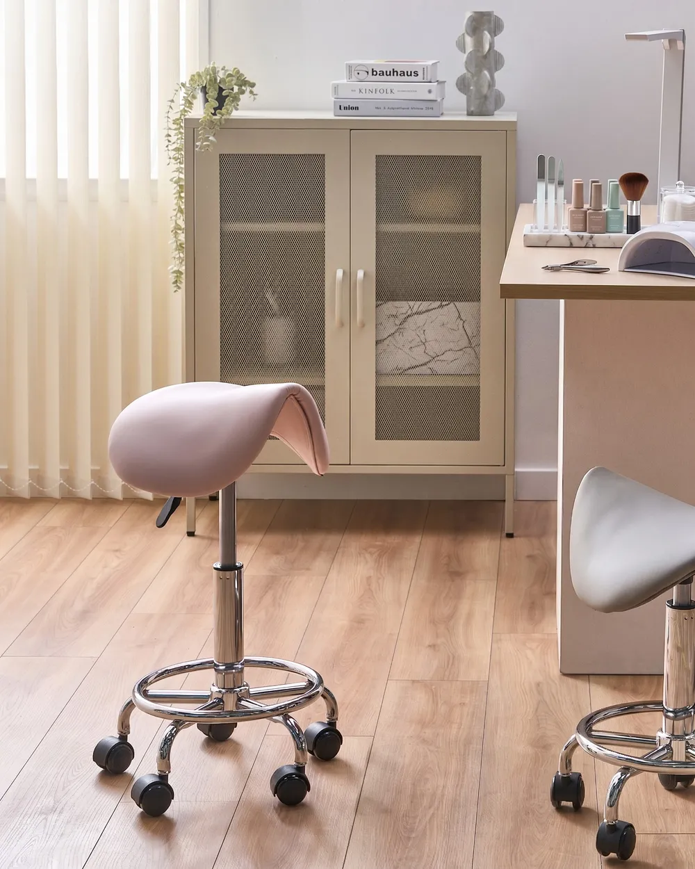 Taboret obrotowy DUMONT Ekoskóra Pastelowy róż