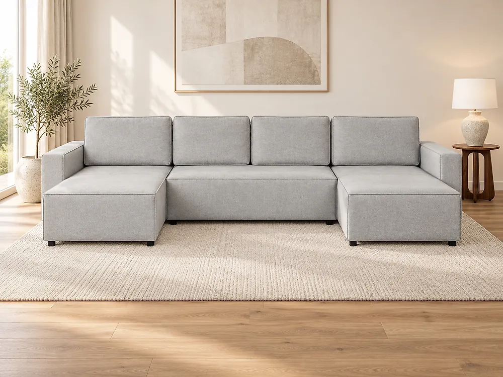 U-förmiges Schlafsofa VATNE mit Stauraum Stoff Grau
