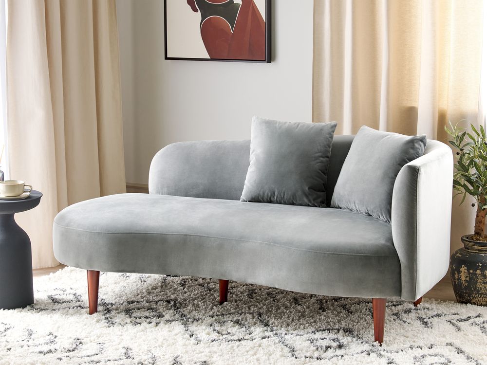 Right Hand Velvet Chaise Lounge Light Grey CHAUMONT Beliani